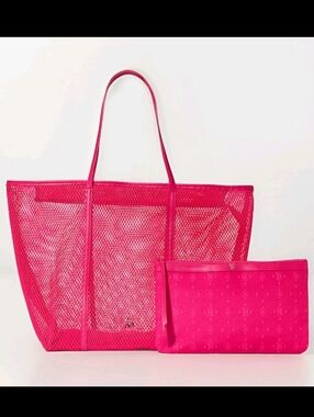 Victoria's Secret Hot Pink Mesh Tote Bag Set With Pouch